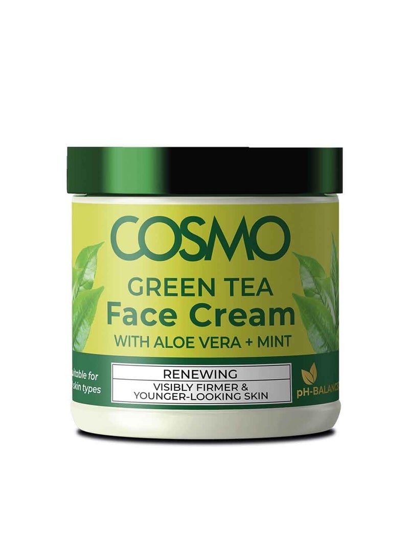 COSMO Cosmo Green Tea Face Cream 125ml, Aloe Vera + Mint, Renewing, Visibly Firmer and Younger-looking Skin, Paraben Free, for Daily Use. 