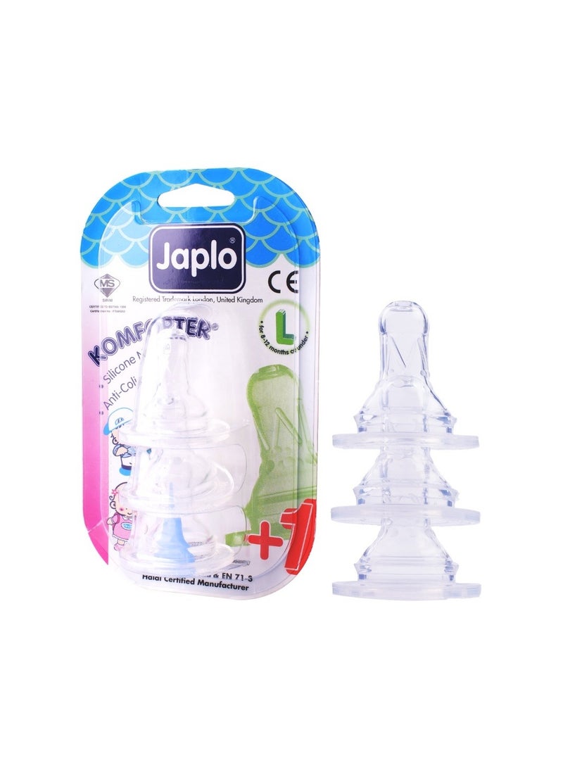 Japlo Komforter Anti Colic Nipple Puting Teat Silicon BPA Free Size L ( 2+1 pcs) - Image 1