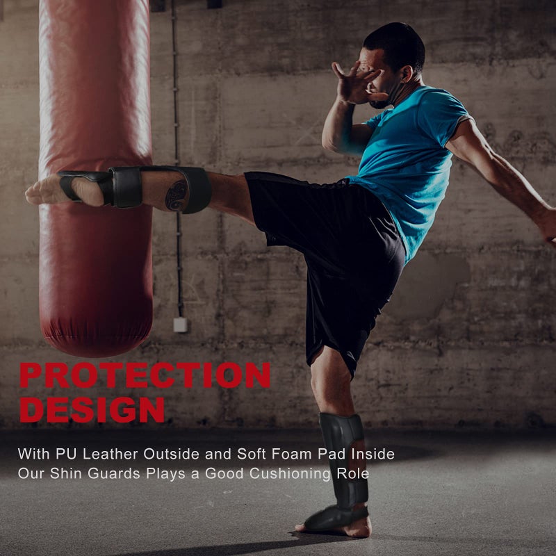 FIVING MMA Martial Arts Shin Guards â€“ Padded, Adjustable Muay Thai Leg Guards with Instep Protection for Kickboxing/MMA Training and Sparring â€“ Durable, Professional MMA Equipment (Black, Large) - Image 5