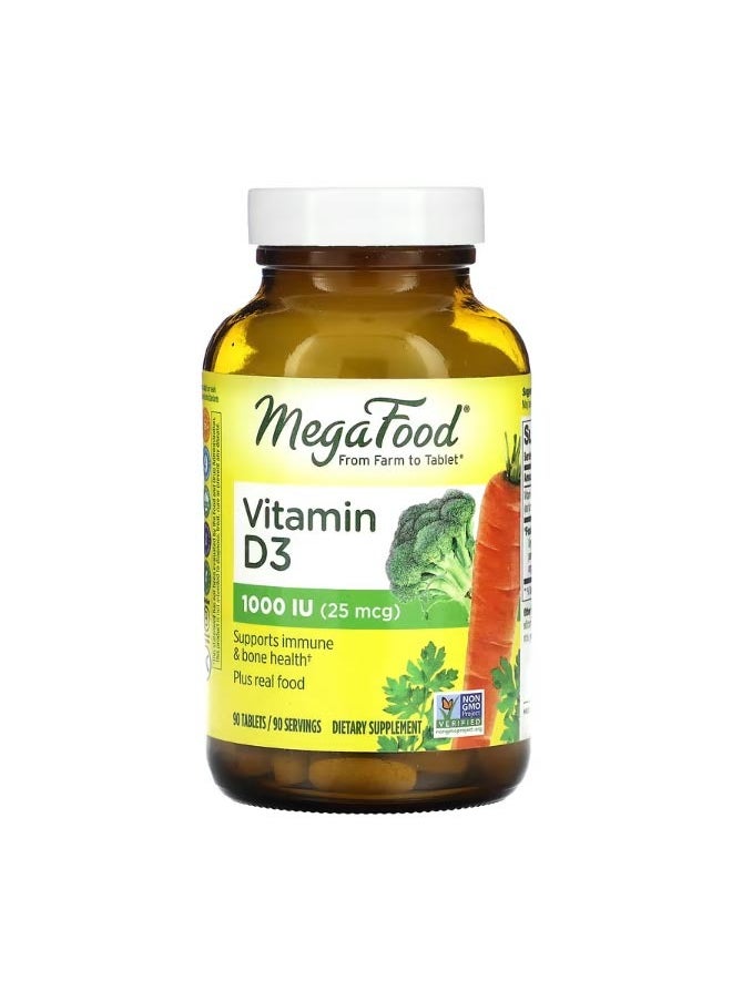 MegaFood Vitamin D3 25 mcg 1000 IU 90 Tablets  - Image 1