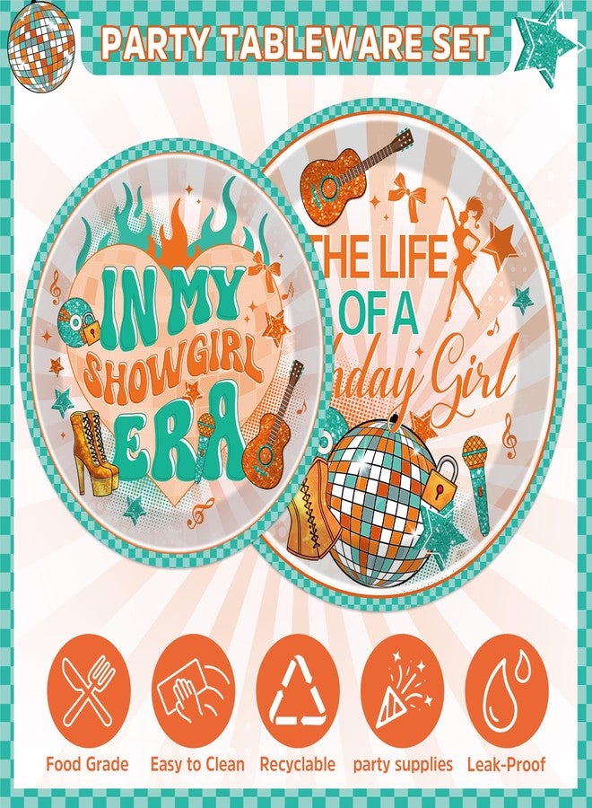 iPartyGo A Birthday Girl Decorations - 96 Pcs Orange and Green Disposable Paper Dessert Plates Napkins Forks Tableware Decor Set Music Themed Party Supplies Favors for Girls Fans Serves 24 Guests - Image 3