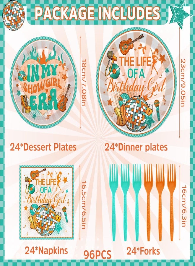iPartyGo A Birthday Girl Decorations - 96 Pcs Orange and Green Disposable Paper Dessert Plates Napkins Forks Tableware Decor Set Music Themed Party Supplies Favors for Girls Fans Serves 24 Guests - Image 2