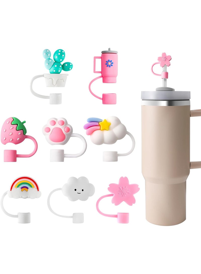 8 PCS Straw Covers Cap, Straw Cover for Stanley 30&40 Oz Tumbler, Cute Straw Caps in Various Shapes Silicone Straw Toppers, Drinking Straw Caps for 0.4 Inch/10 mm Straw Tips  - Image 1