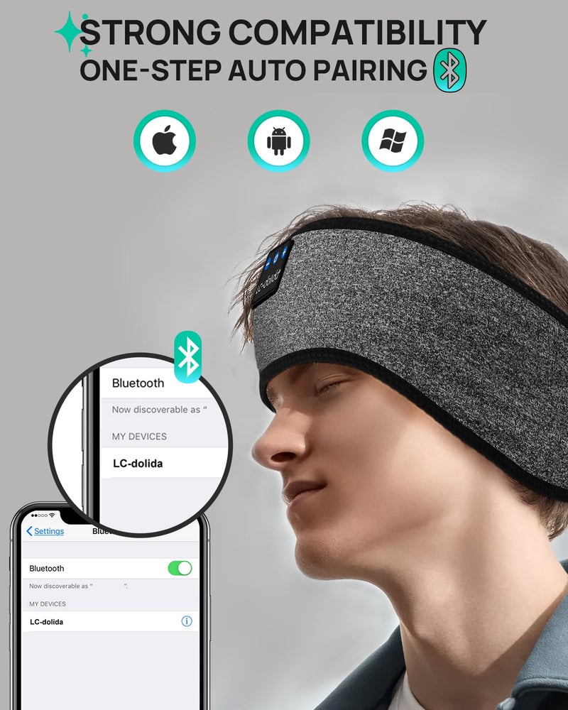 LC-dolida Sleep Headphones Bluetooth Headband, Headband Headphones Over Ear Bluetooth 5.4 Sleeping Earbuds Earphones, Ideal Gifts Wireless Headphones for Men Women Kids Boys Girls Side Sleepers - Image 4