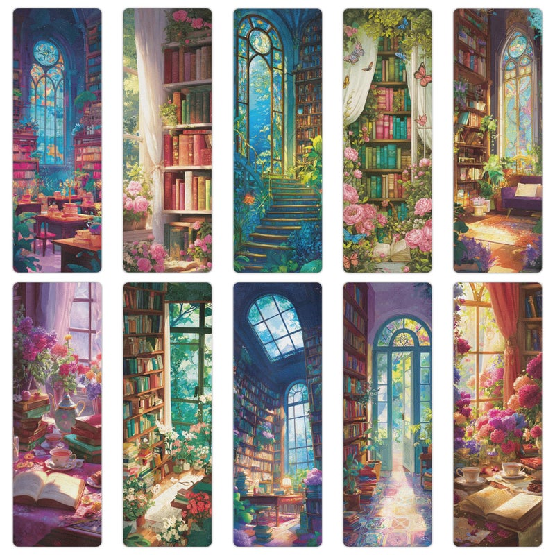 MENIFEND 10 Pcs Secret Library Bookmarks Set, Stained Glass Aesthetic Book Mark for Book Lovers, Transparent Matte PVC Book Marker Clips Gifts for Bookworms and Reading Accessories (6 x 2 Inch) - Image 1