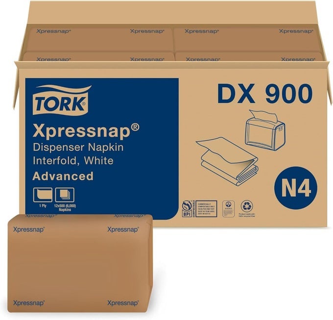 XPRESSNAP WHITE DISPENSER NAPKIN N4 ADVANCED INTERFOLD 1PLY 13 X 85 12 X 500 NAPKINS DX900