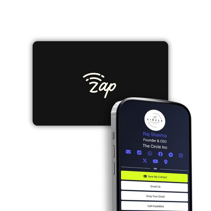 Tinydabba Zap NFC Smart Digital Business Card – Tap to Share Contact & Social Media Instantly | No App Needed | QR + NFC Card | Reusable Contactless Networking Card | PVC | Jet Black - Image 1