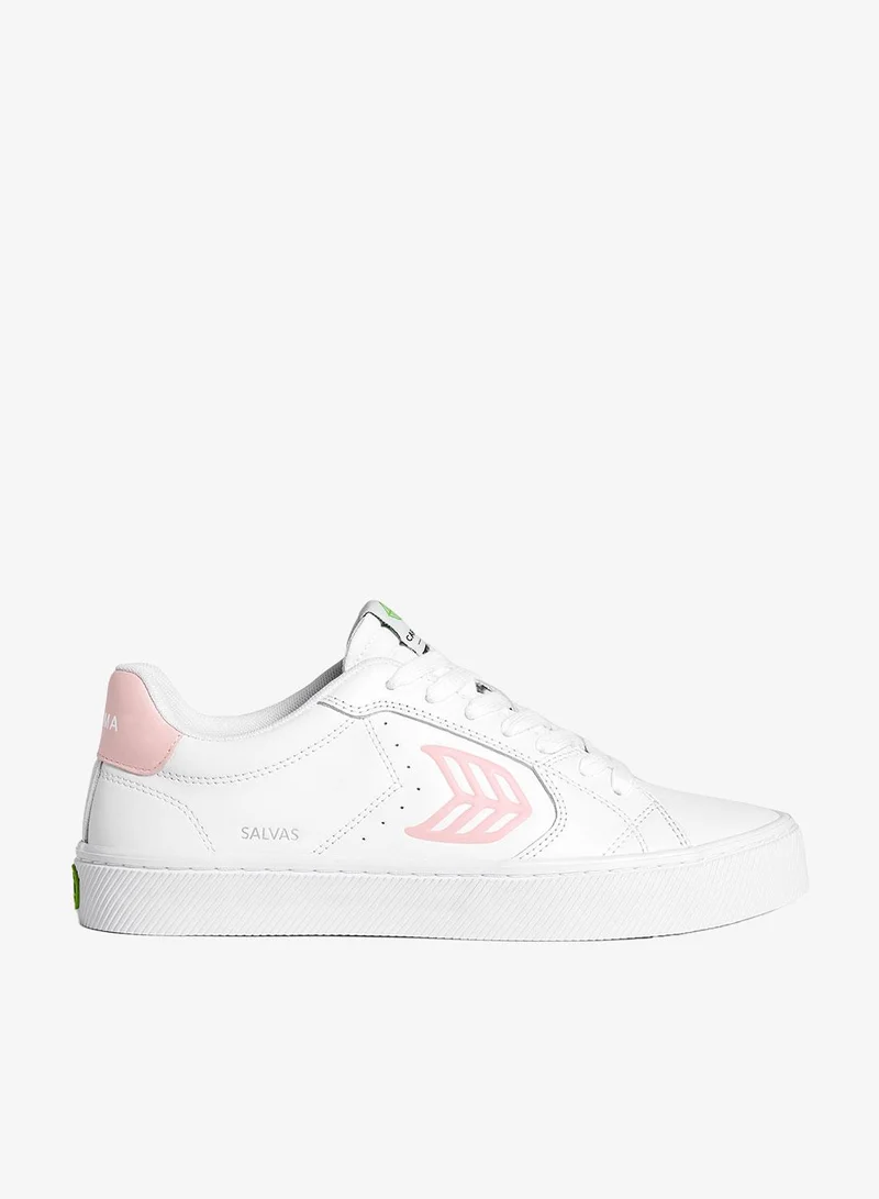 SALVAS White Leather Rose Logo Sneaker