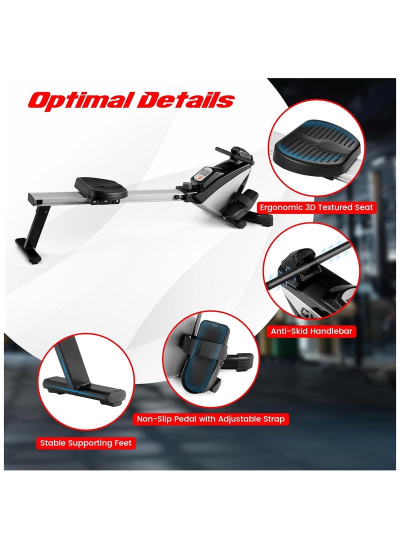 Foldable Exercise Rowing Machine with Magnetic Resistance, Pull rope using pulley, LCD Monitor for Home Gym Workout