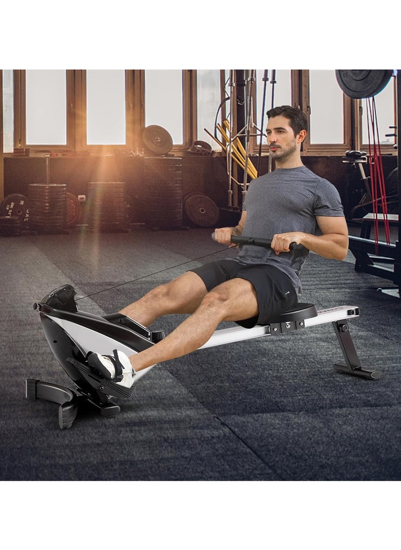 Foldable Exercise Rowing Machine with Magnetic Resistance, Pull rope using pulley, LCD Monitor for Home Gym Workout