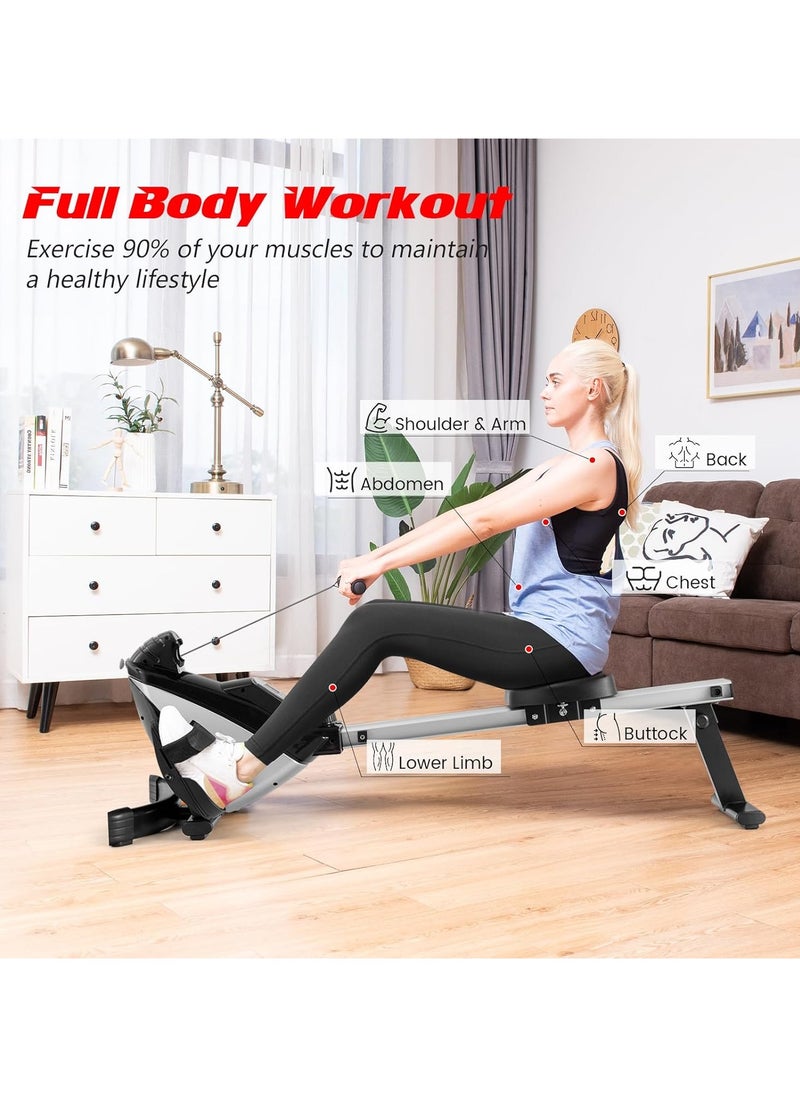 Foldable Exercise Rowing Machine with Magnetic Resistance, Pull rope using pulley, LCD Monitor for Home Gym Workout