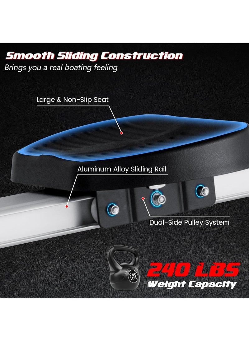 Foldable Exercise Rowing Machine with Magnetic Resistance, Pull rope using pulley, LCD Monitor for Home Gym Workout