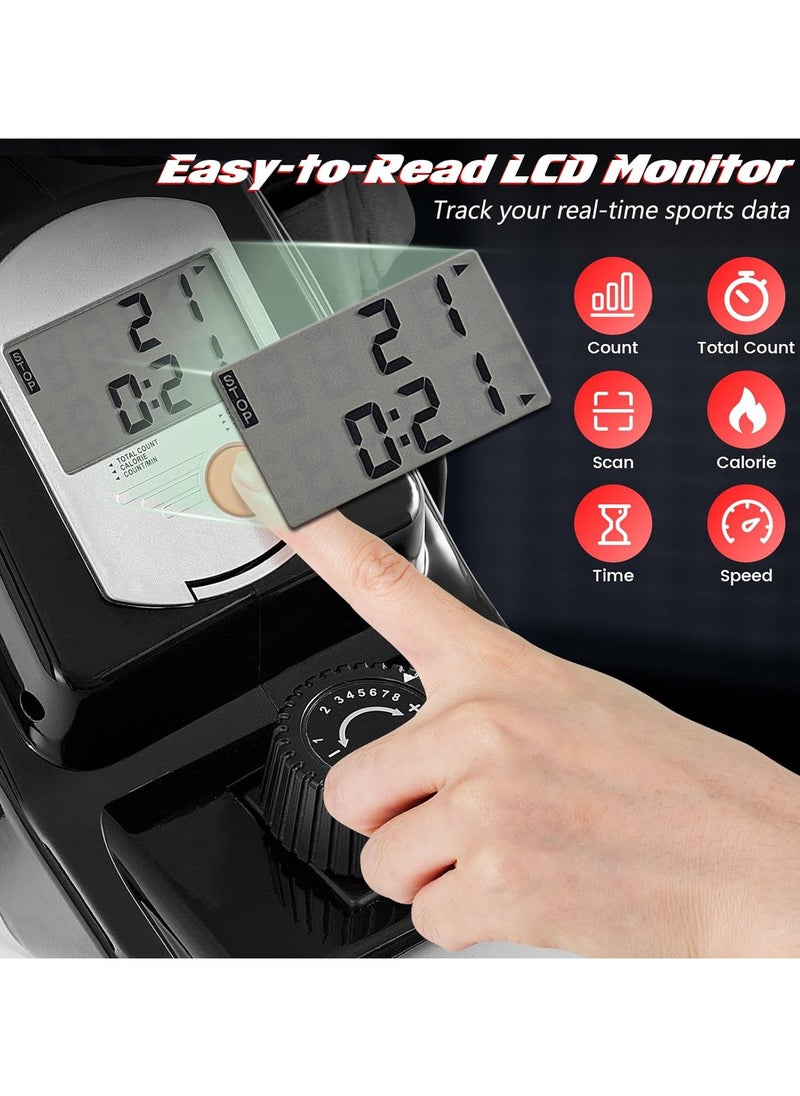 Foldable Exercise Rowing Machine with Magnetic Resistance, Pull rope using pulley, LCD Monitor for Home Gym Workout