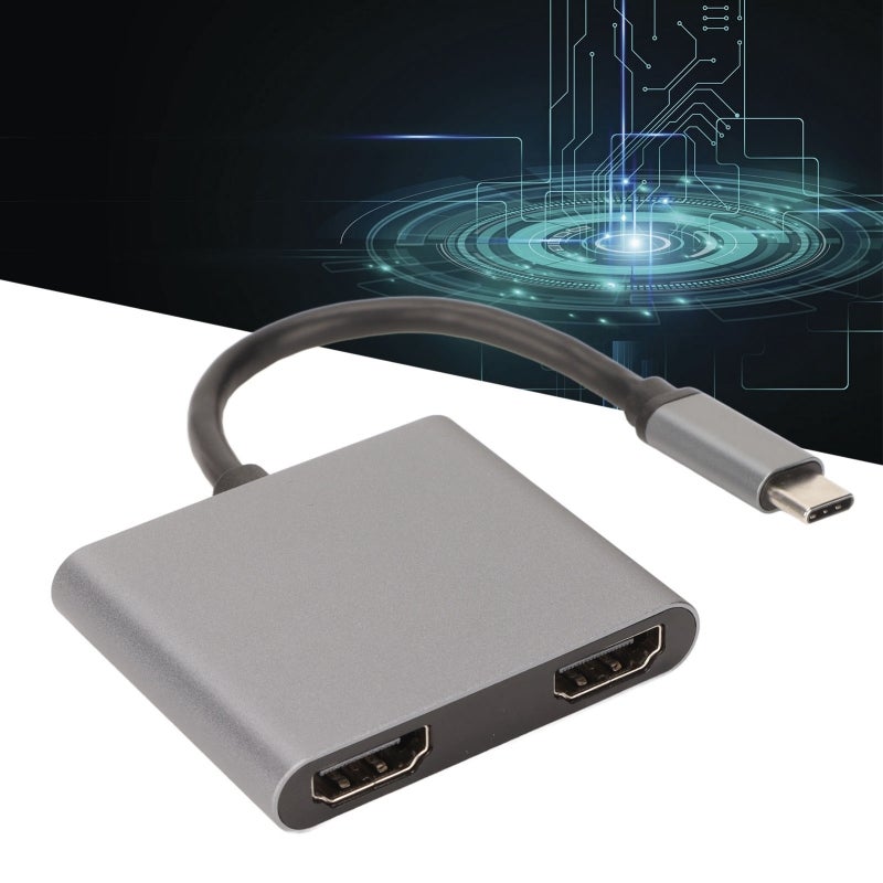 USB C To Dual HDMI Hub: 4K 60Hz Resolution, No Latency - Interference Resistant, Aluminum Alloy Housing Dual Monitor Adapter for Laptop, Phone, Tablet, HDTV, Monitor, Projector - Image 2