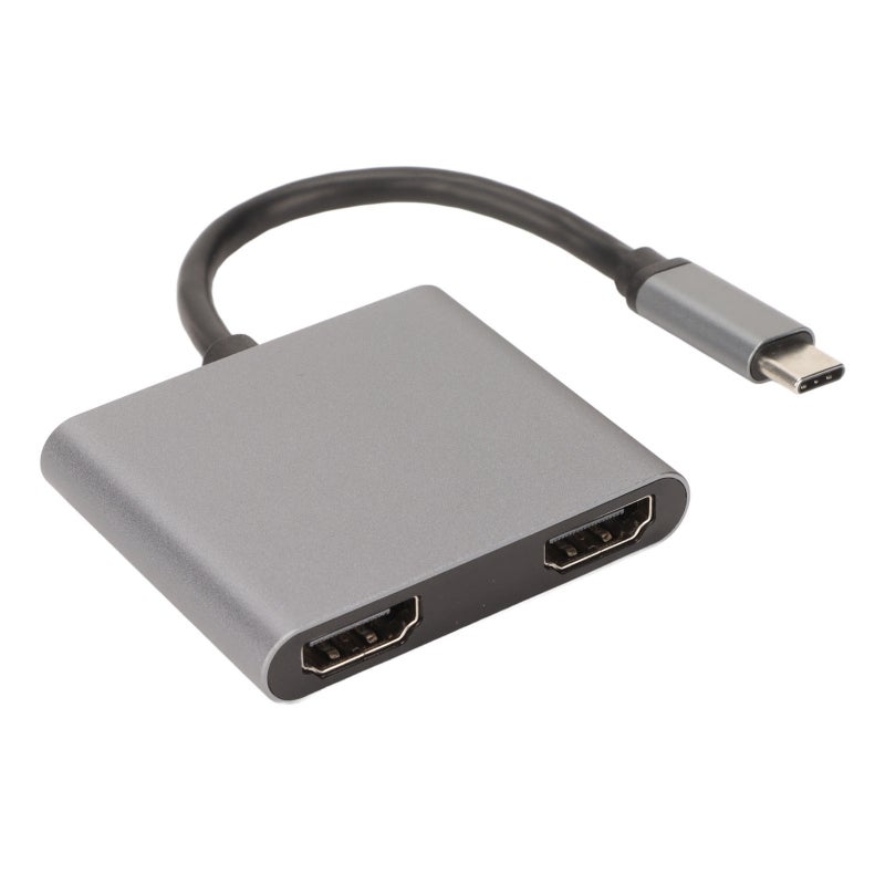 USB C To Dual HDMI Hub: 4K 60Hz Resolution, No Latency - Interference Resistant, Aluminum Alloy Housing Dual Monitor Adapter for Laptop, Phone, Tablet, HDTV, Monitor, Projector - Image 4