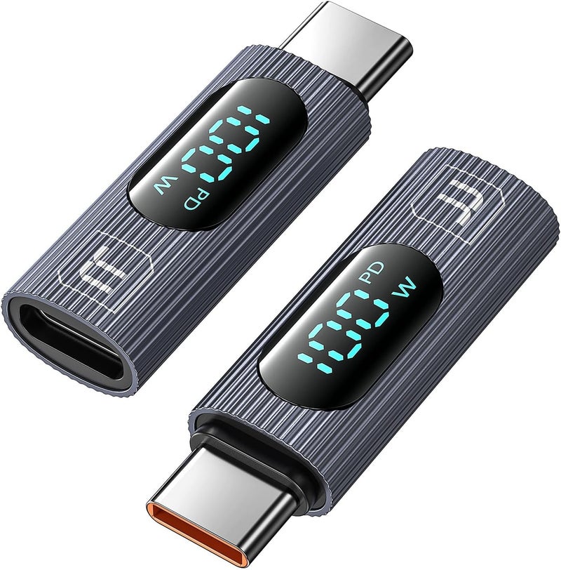INICIO 100W USB C Adapter (2 Pack) Type C Male to Female Power Meter Tester with LED Display for MacBook iPad Pro Air iPhone 17 16 15 Galaxy S25 S24 S23 Pixel 10 9 8 & More USB-C Phones Laptops - Image 1