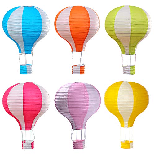 Famgee 12 inch Hanging Hot Air Balloon Paper Lanterns Set Decoration Birthday Wedding Christmas Party Decor Gift Stripe Set Pack of 6 - Image 1