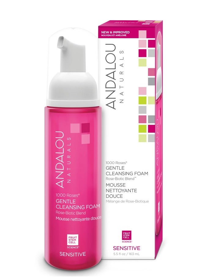 Andalou Naturals - Face Wash 1000 Roses Gentle Cleansing Foam Sensitive Skin Facial Cleanser With Hydrating Vitamin E & Rosebiotic Blend Removes Makeup Oil & Impurities 5.5 Fl Oz - Image 1