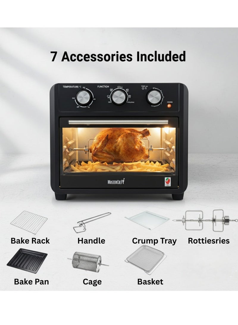 ماستر شيف قلاية ماسترشيف الهوائية 7 في 1 22 لتر 1700 وامقلاة هوائية متعددة الوظائف 7 في 1 مع 7 ملحقات تحكم يدوي بثلاث خطوات ، سعة 22 لترًا واسعةط و 7 ملحقات - Image 5