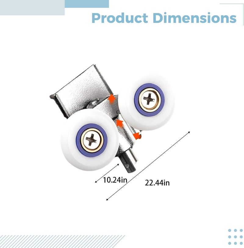 2 Pcs Shower Door Rollers, 1 in Wheel, for Curved Doors, Stainless Steel, Bathroom Sliding Pulley with Anti-Collision Block - Image 2