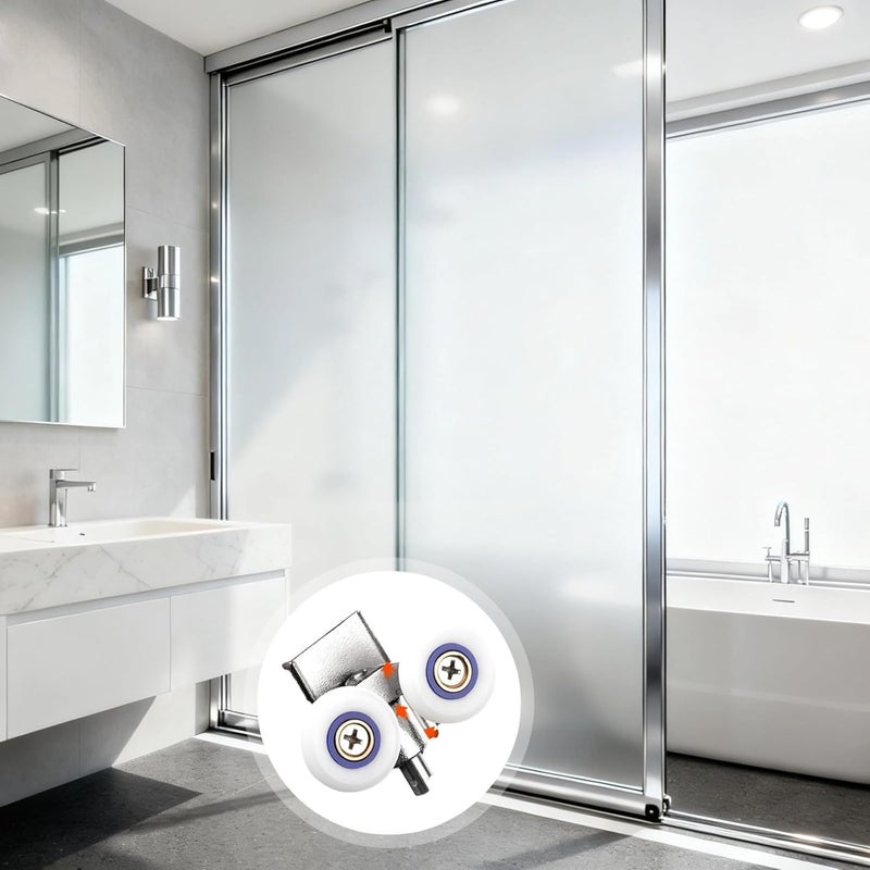 2 Pcs Shower Door Rollers, 1 in Wheel, for Curved Doors, Stainless Steel, Bathroom Sliding Pulley with Anti-Collision Block - Image 3