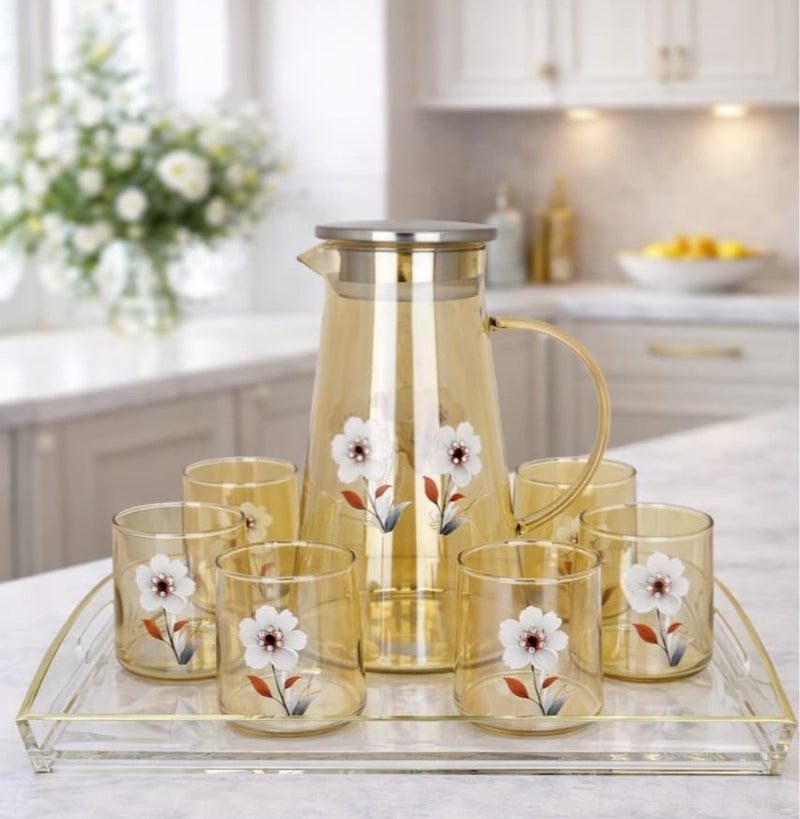 Radin Water Set Of Eight Pieces Six Glass With One Jug For Water Juice Milkshake - Image 1