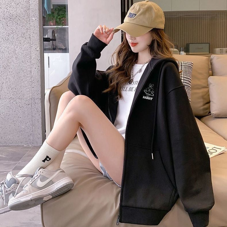 2023 Trendy Autumn Hoodie Oversized Womens Sweatshirt Apricot fleece-lined - Image 3