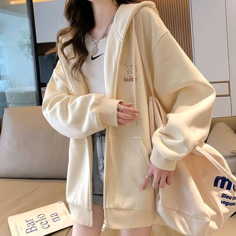 2023 Trendy Autumn Hoodie Oversized Womens Sweatshirt Apricot fleece-lined - Image 1