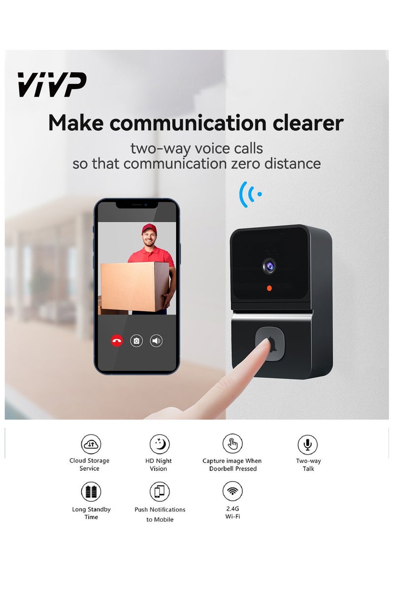 VIVP 1080P HD Video Doorbell with Wide Angle Lens, Night Vision, 2 Way Audio, Remote Video Call, Chime Included, Home Security System for Outdoor Use and Everyday Home Monitoring - Image 1