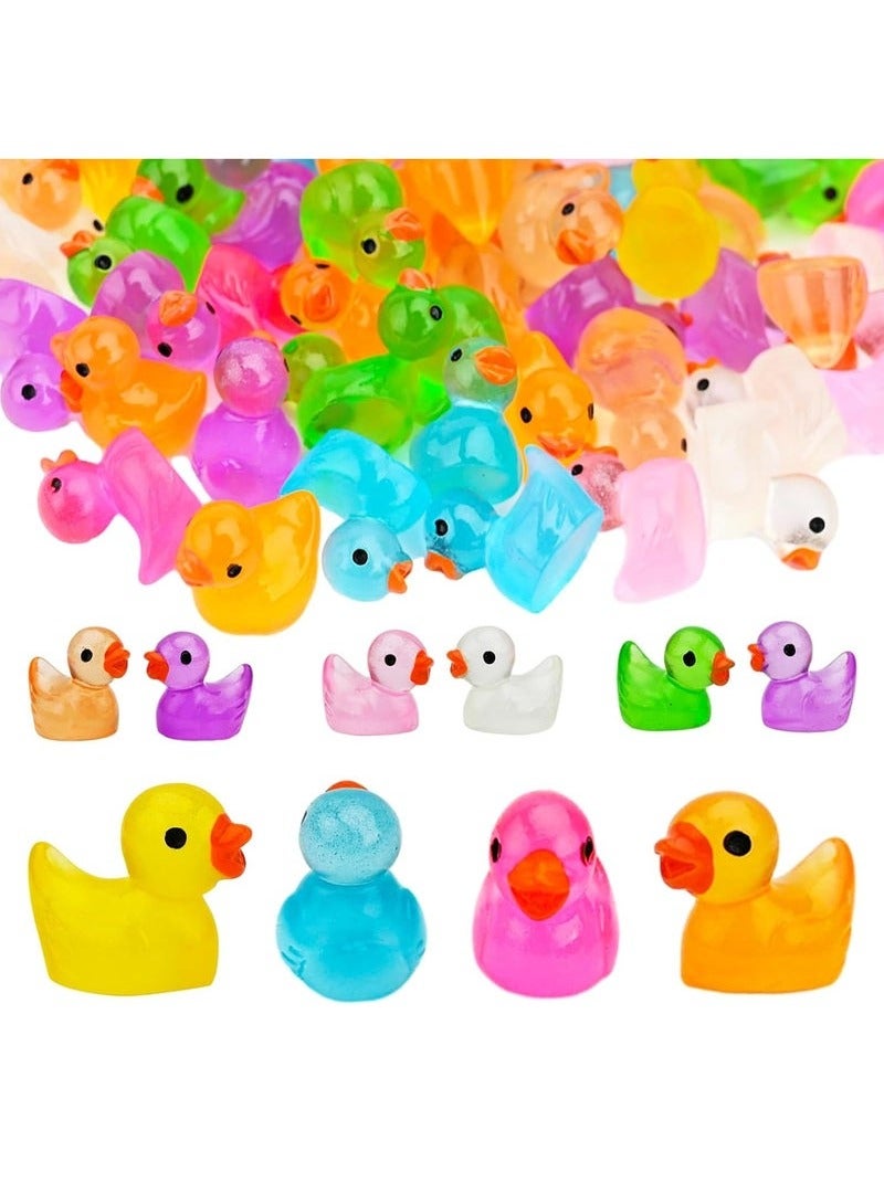 100 قطعة من البطات الصغيرة اللامعة المصنوعة من الراتنج، تماثيل مضيئة ملونة، زينة للحدائق على شكل بط صغير، زينة للحدائق ذات المناظر الطبيعية الصغيرة لمنزل الدمى، تمثال للحديقة، حرفة تزيين المناظر الطبيعية - Image 2