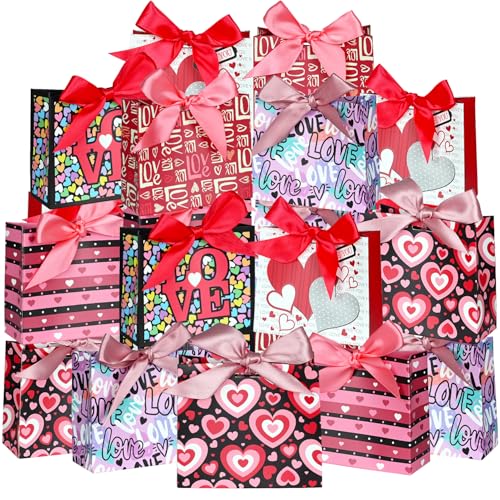 Nimbbex 24 Pack Small Valentines Gift Bags with Bow Ribbons, 4.5" X 1.8" X 3.9" Valentines Gift Bags, Mini Valentines Bags for Weddings, Holidays, Classroom, Valentine's Decorations Party Favors - Image 1