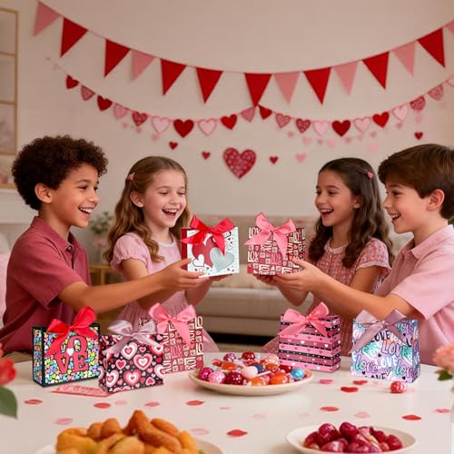 Nimbbex 24 Pack Small Valentines Gift Bags with Bow Ribbons, 4.5" X 1.8" X 3.9" Valentines Gift Bags, Mini Valentines Bags for Weddings, Holidays, Classroom, Valentine's Decorations Party Favors - Image 4