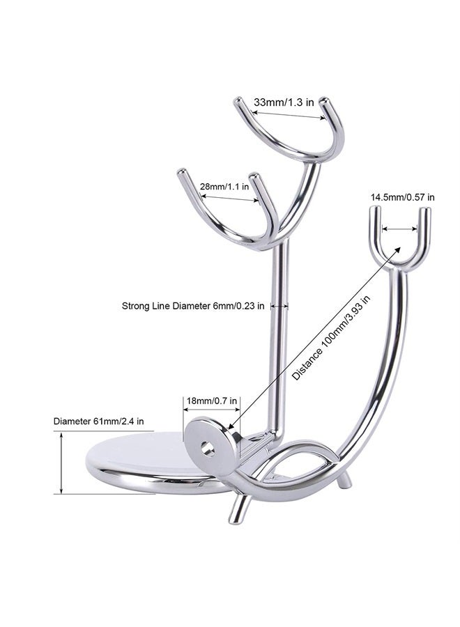 Razor and Brush Stand with Double Stainless Steel Design Shave Soap Bowl Set for Shaving Brush and Straight Razors, Barber Razors, Safety Razors Silver