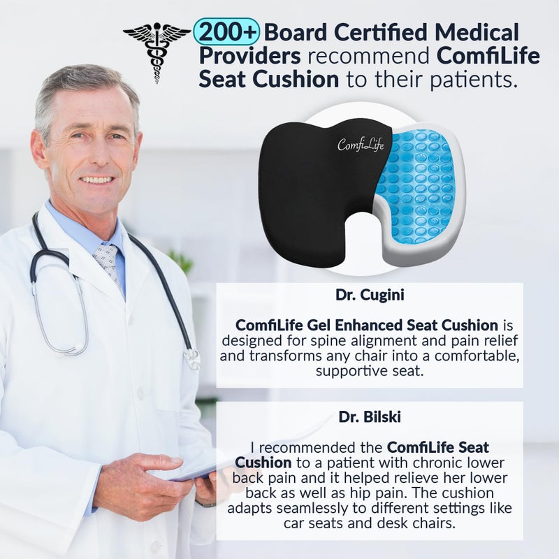 ComfiLife Gel Enhanced Seat Cushion – Office Chair Cushion – Non-Slip Gel & Memory Foam Coccyx Cushion for Tailbone Pain - Desk Chair Car Seat Cushion Driving - Sciatica & Back Pain Relief (Black) - Image 3