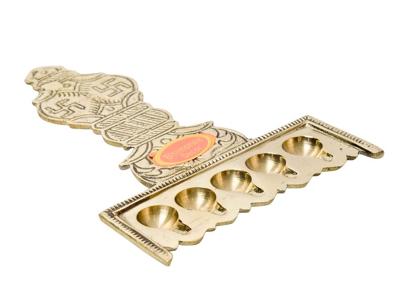 Bhimonee Decor Pure Brass Flat Udupi Panch Aarti | Traditional Deepak for Pooja, Mandir & Home Temple | Spiritual Brass Diya for Rituals & Ceremonies | 320gm - Image 1