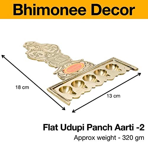 Bhimonee Decor Pure Brass Flat Udupi Panch Aarti | Traditional Deepak for Pooja, Mandir & Home Temple | Spiritual Brass Diya for Rituals & Ceremonies | 320gm - Image 5