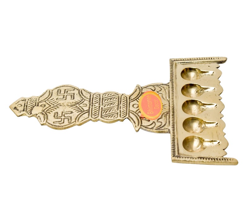 Bhimonee Decor Pure Brass Flat Udupi Panch Aarti | Traditional Deepak for Pooja, Mandir & Home Temple | Spiritual Brass Diya for Rituals & Ceremonies | 320gm - Image 2