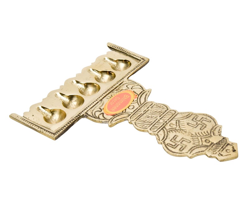 Bhimonee Decor Pure Brass Flat Udupi Panch Aarti | Traditional Deepak for Pooja, Mandir & Home Temple | Spiritual Brass Diya for Rituals & Ceremonies | 320gm - Image 4