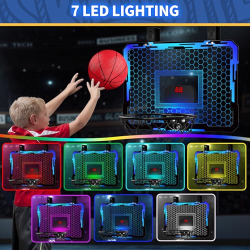 QDRAGON Indoor Basketball Hoop for Kids Over The Door Mini Basketball Hoops with 7 LED Lighting Basketball Toys Gifts for 5 6 7 8 9 10 11 12 Year Old Boys Girls Teens Blue - Image 5