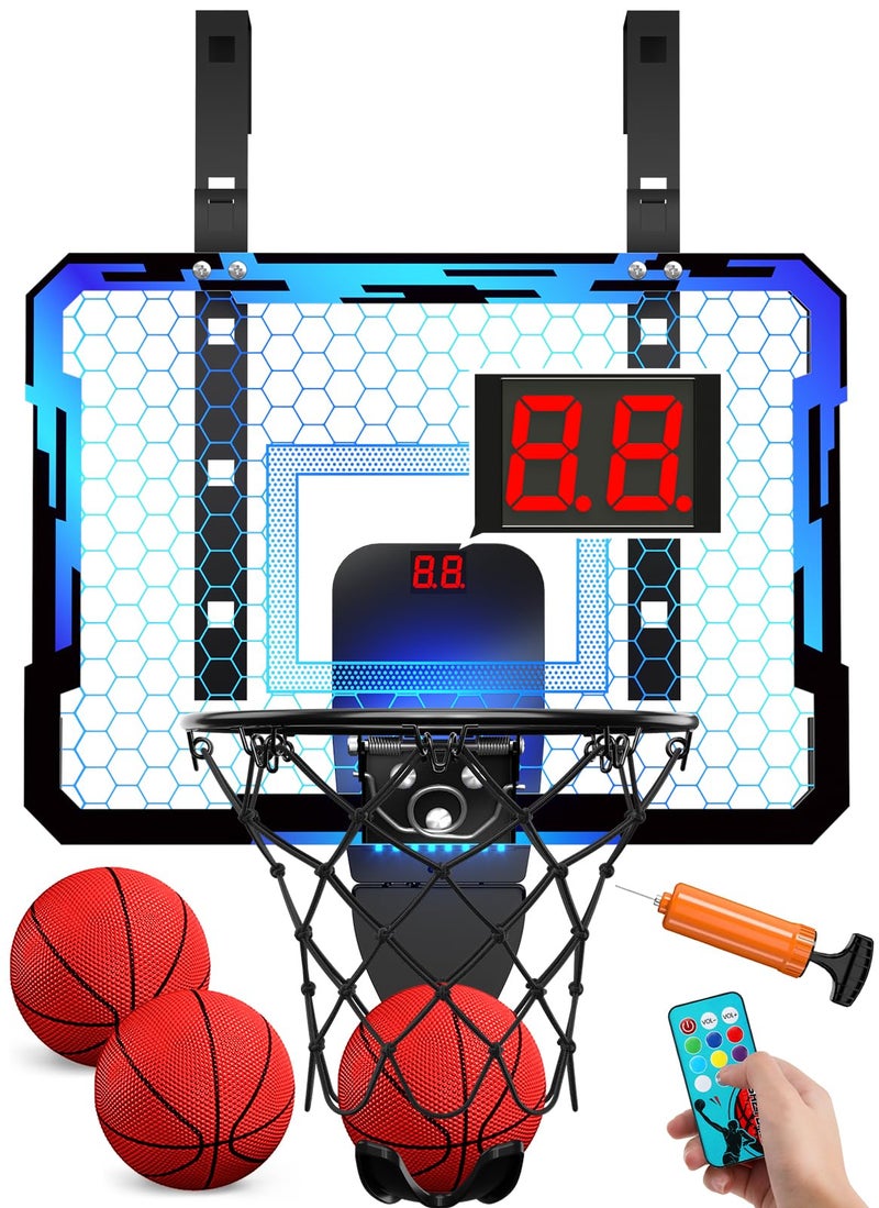 QDRAGON Indoor Basketball Hoop for Kids Over The Door Mini Basketball Hoops with 7 LED Lighting Basketball Toys Gifts for 5 6 7 8 9 10 11 12 Year Old Boys Girls Teens Blue - Image 3
