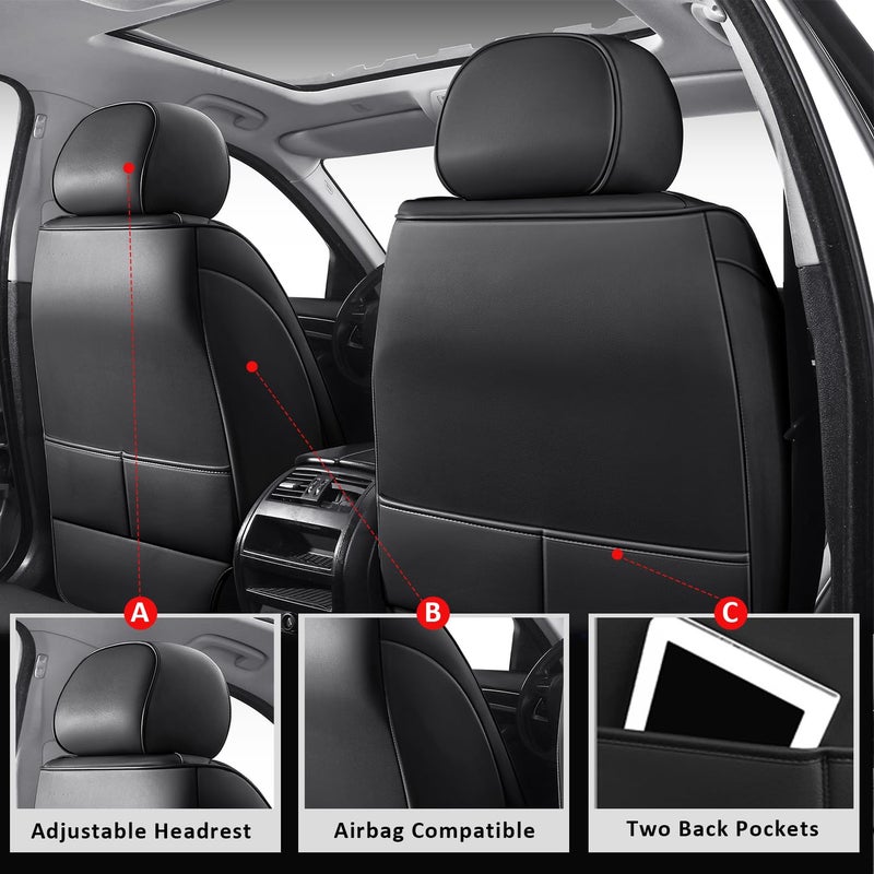 MIROZO Seat Covers Full Coverage,Waterproof Car Seat Covers Full Set Leather Car Seat Protector Automotive Seat Covers Universal Vehicle Cushion Cover Fit for Cars SUV Pick-up Truck(Black,Full Set) - Image 3
