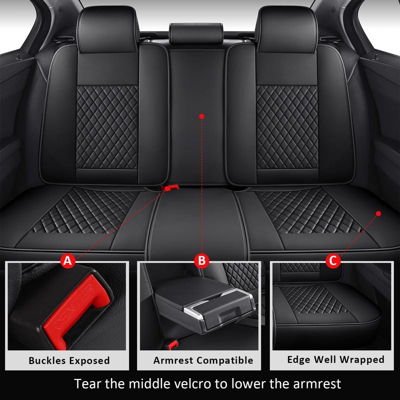 MIROZO Seat Covers Full Coverage,Waterproof Car Seat Covers Full Set Leather Car Seat Protector Automotive Seat Covers Universal Vehicle Cushion Cover Fit for Cars SUV Pick-up Truck(Black,Full Set) - Image 4
