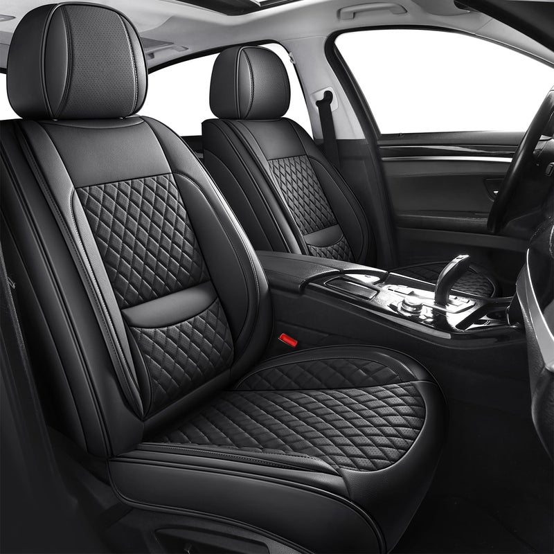 MIROZO Seat Covers Full Coverage,Waterproof Car Seat Covers Full Set Leather Car Seat Protector Automotive Seat Covers Universal Vehicle Cushion Cover Fit for Cars SUV Pick-up Truck(Black,Full Set) - Image 1