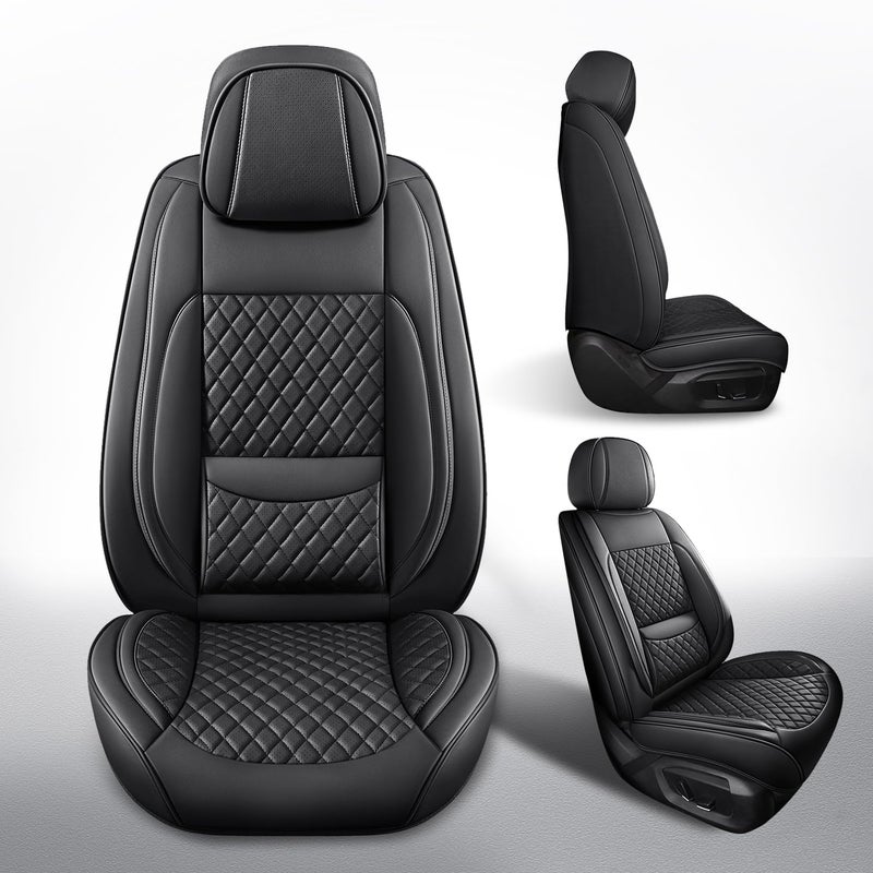 MIROZO Seat Covers Full Coverage,Waterproof Car Seat Covers Full Set Leather Car Seat Protector Automotive Seat Covers Universal Vehicle Cushion Cover Fit for Cars SUV Pick-up Truck(Black,Full Set) - Image 5