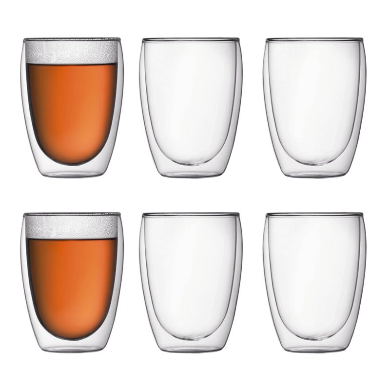 Bodum 12oz Pavina Double Wall Insulated Tumbler, High-Heat Borosilicate Glass, Set of 6, Clear - Image 1