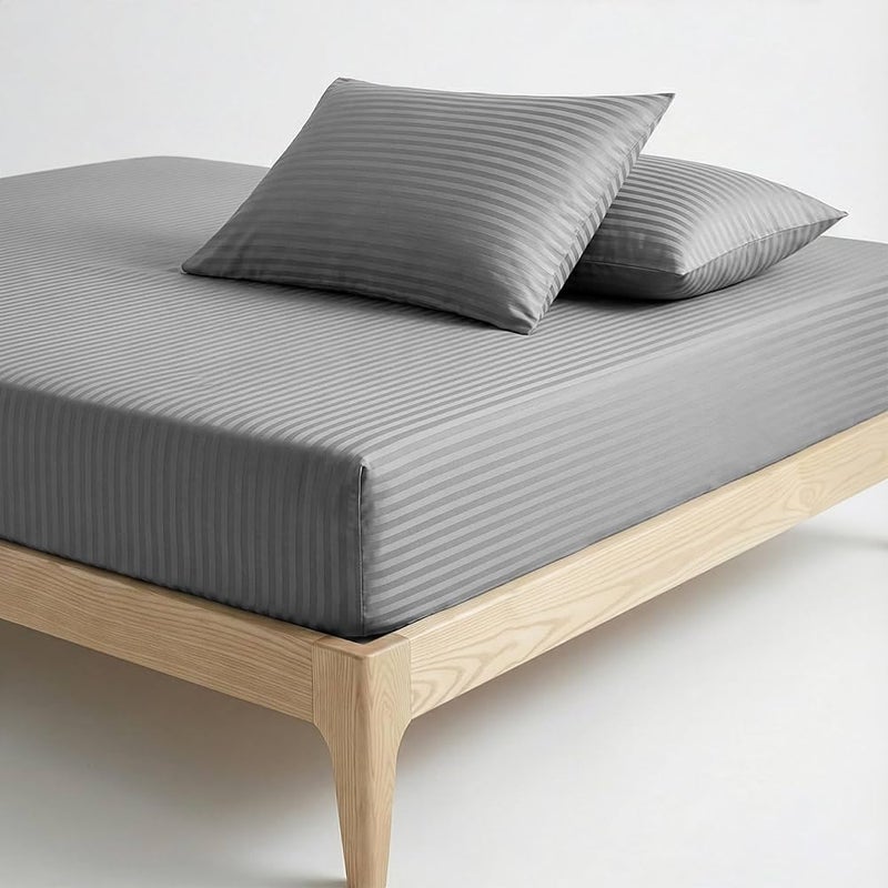 Premium Luxury Bed Sheet Set – Extra Soft & Breathable & Skin-Friendly Fitted Sheet with Deep Elastic Pockets, 2 Pillowcase & 1 Fitted Sheet Included, gray, 180x200 cm