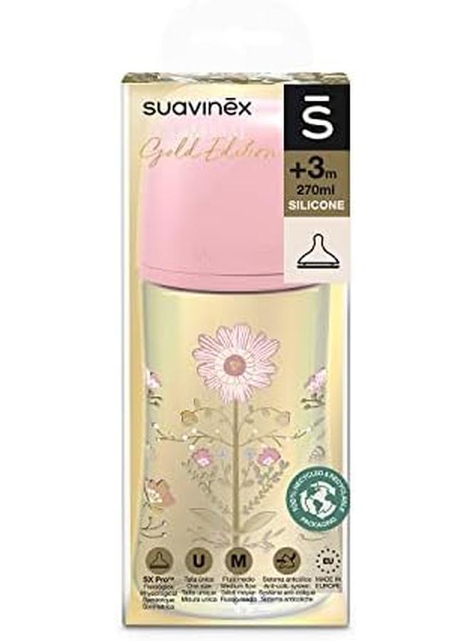SUAVINEX Sx Pro Feeding Wide Neck Physiological Silicone Teat Bottle 3 Months 270Ml S Fm Pink Gold - Image 3