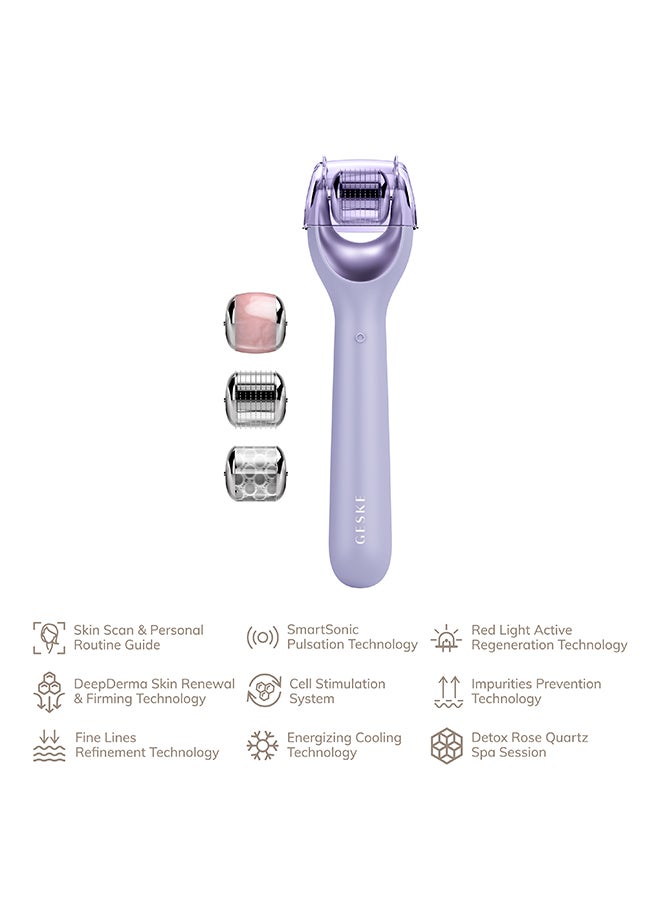 GESKE SmartAppGuided Microneedle Face Roller, 9 in 1, with Rose Quartz, Microneedling, Professional Micro Needling Device, Needle Roller, Beauty Roller Face, Micro Needling Roller, Purple  - Image 2
