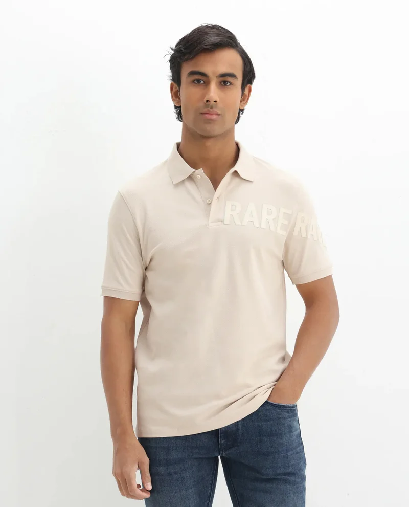 Rare Rabbit Rare Rabbit Men Taro Light Beige Cotton Blend Short Sleeve Regular Fit Regular Collared Plain Polo