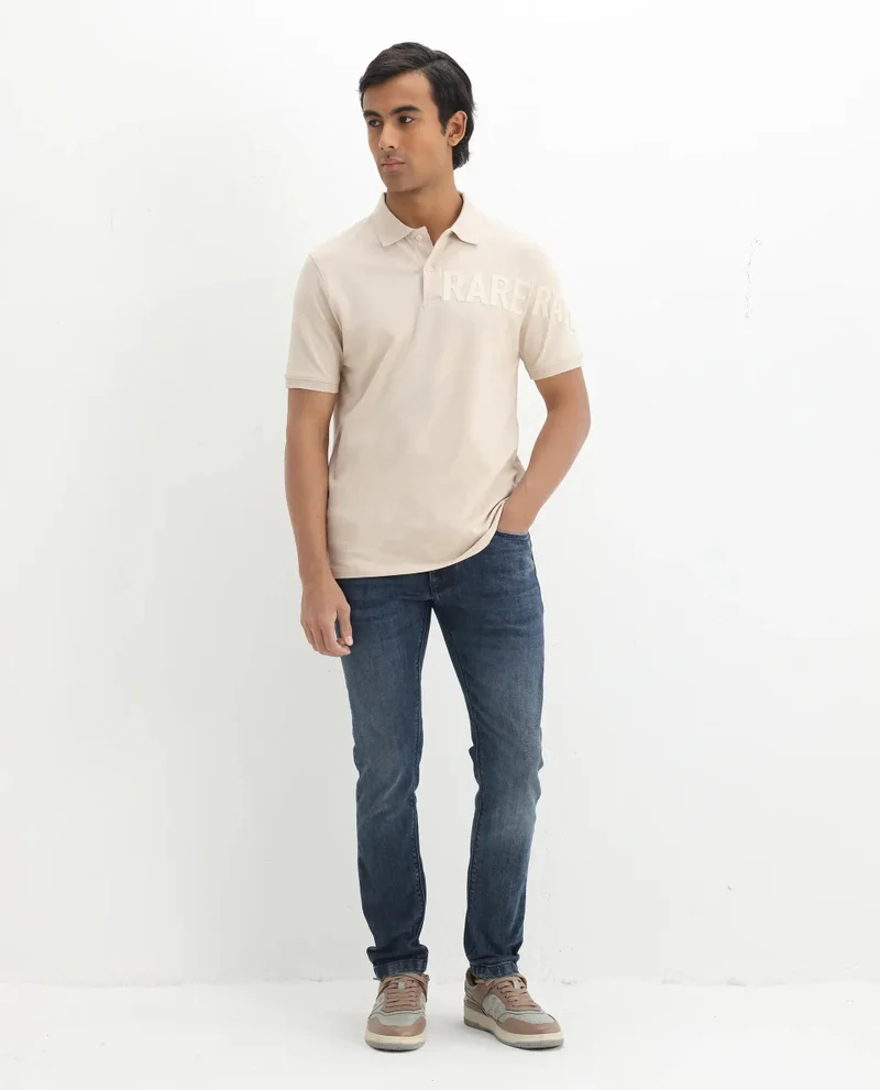 Rare Rabbit Rare Rabbit Men Taro Light Beige Cotton Blend Short Sleeve Regular Fit Regular Collared Plain Polo